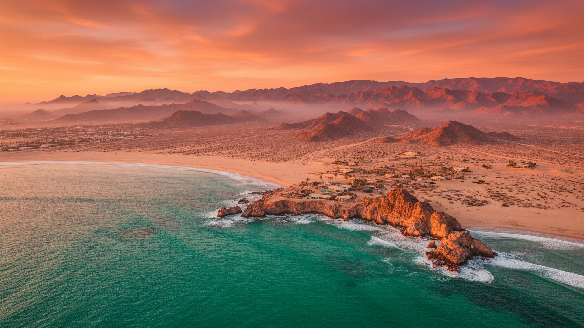 Aerial view of Rocky Point coastline at sunset